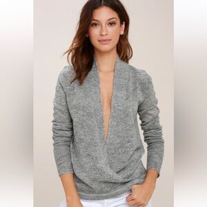 Lulus Gray Faux Wrap Open V-Neck Sweater. Size S. MSRP $44.00